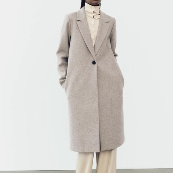 Zara Jackets & Blazers - Zara Basic Soft Coat Front Button Beige Classic Trench Coat NWT Sz S